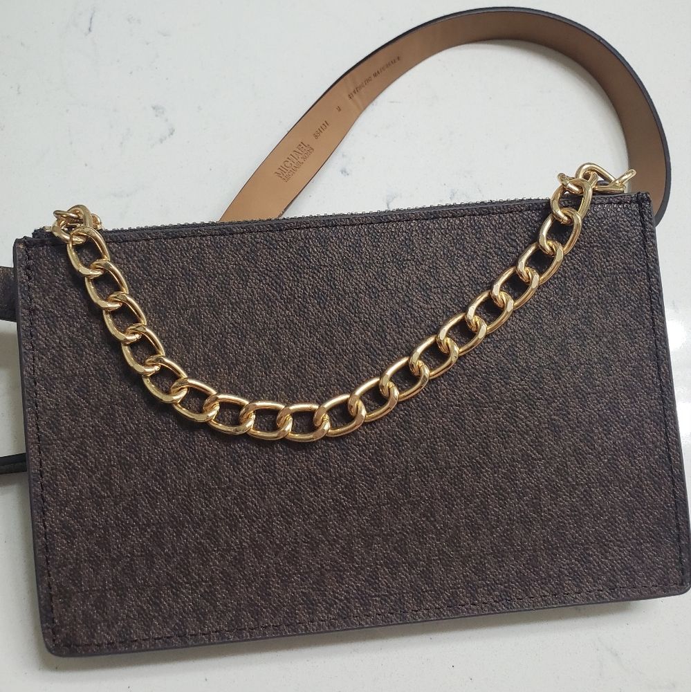 MICHAEL KORS MK SIGNATURE BROWN FANNY PACK BELT BAG MEDIUM